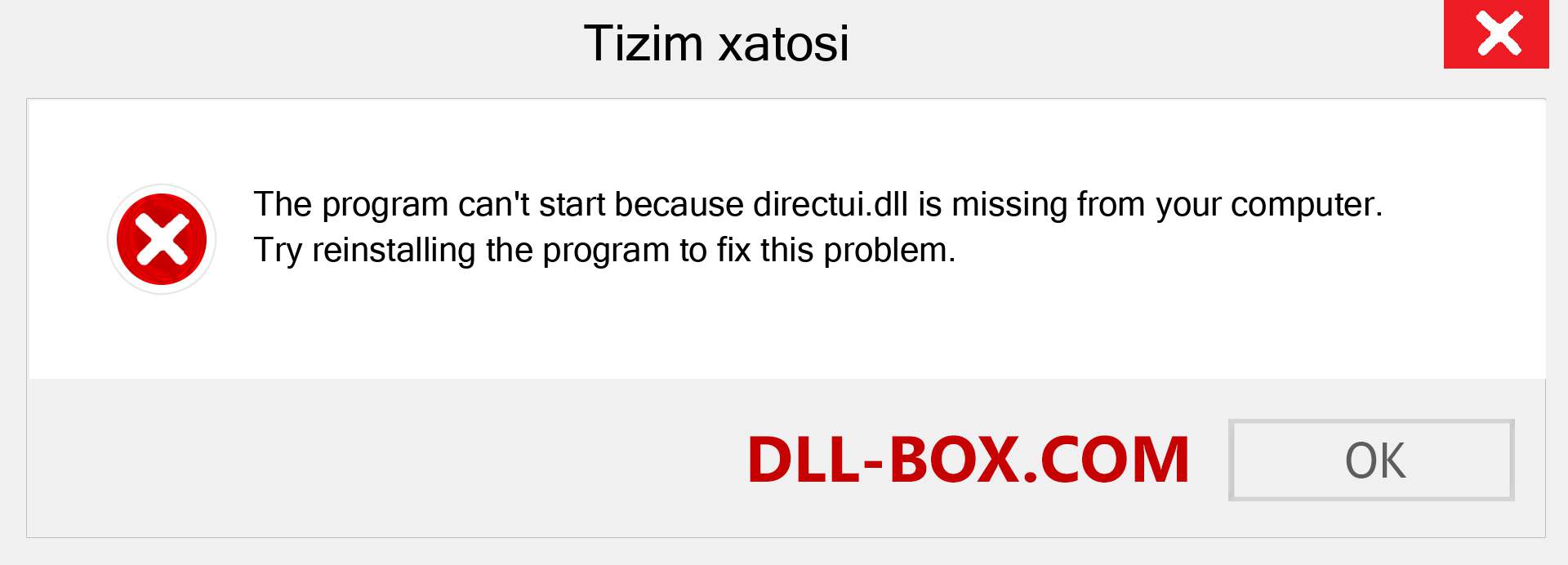 directui.dll fayli yo'qolganmi?. Windows 7, 8, 10 uchun yuklab olish - Windowsda directui dll etishmayotgan xatoni tuzating, rasmlar, rasmlar